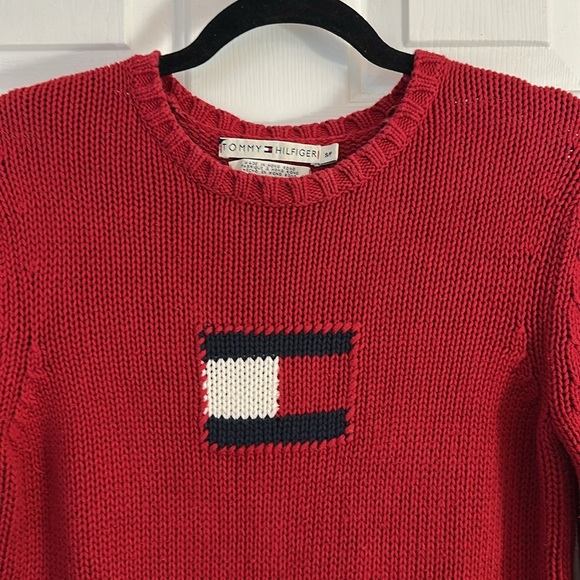 Vintage Y2K Tommy Hilfiger Logo Red Knit Sweater Size Small - Picture 2 of 8